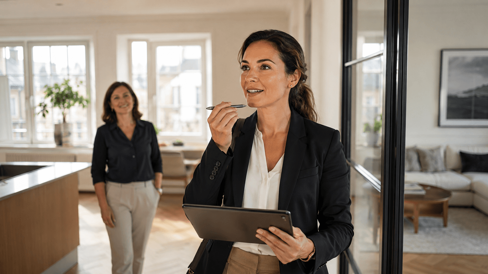Une agente immobilière prépare la découverte d’un bien avec ValyoAI